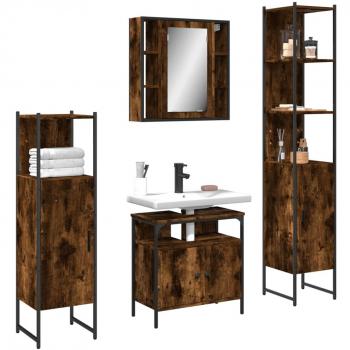 Set de Muebles de Baño 4 Piezas en Madera Contrachapada Roble Humo