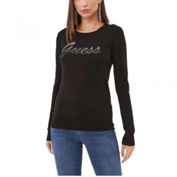 Camiseta de mujer manga larga Guess con logo, Jersey Guess W3BR22 Z2NQ2 JBLK, Suéteres Guess jeans W3BR22 Z2NQ2 - Mujer, Negro, L