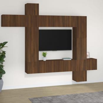 Set de muebles de TV 9 piezas madera contrachapada roble marrón