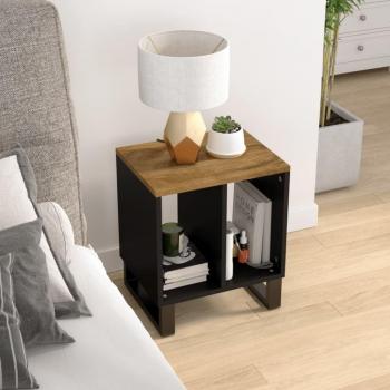Mesa auxiliar de madera maciza de mango y tecnológica 40x31x46 cm en color madera clara, marrón y multicolor, ideal para habitación, mesitas de noche, dormitorio, salón y estudio