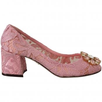 Dolce & Gabbana Pink Taormina Lace Crystal Pumps - EU36/US5.5, female, pastel color, size 6 US