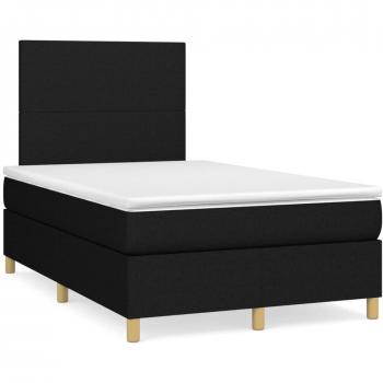 Cama box spring de muelles con colchón y luces LED en tela negra 120x190 cm