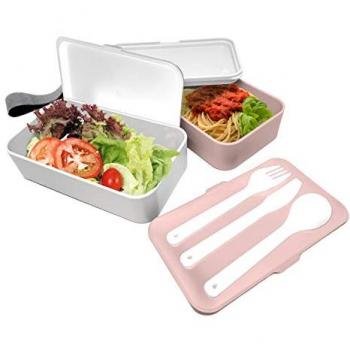 Lunch Box Doble Hermética Rosa Pastel con Cubiertos, Apta para Microondas y Lavavajillas
