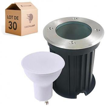 Lote de 30 focos empotrables redondos de acero inoxidable 316 para exterior IP65 + bombilla GU10 5W blanco neutro 4500K