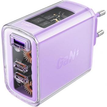 Cargador Acefast GaN 65W, 3 Puertos (1x USB, 2x USB-C), Violeta - Accesorio de Carga Rápida