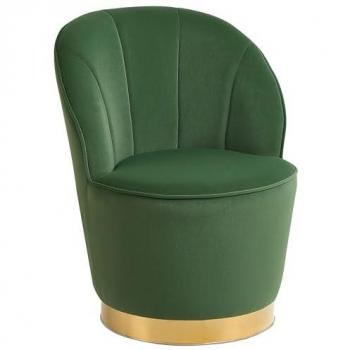 Sillón Redondo Glamuroso de Terciopelo Verde con Base de Metal Dorado Alby