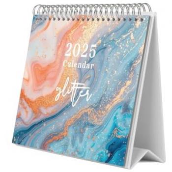 Calendario de escritorio 2025 Glitter Erik multicolor con base resistente, planificador mensual, espacio para anotar y vista mensual global