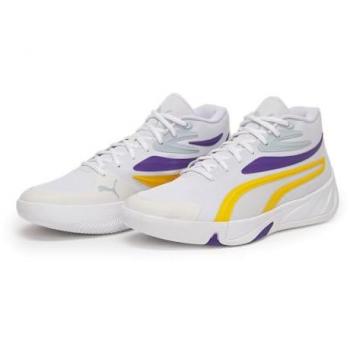 Zapatillas de baloncesto Puma Court Pro Blanco-Amarillo Sizzle-te, características: diseño deportivo, suela de goma para agarre, material sintético en la parte superior, acolchado en el tobillo para mayor comodidad, disponible