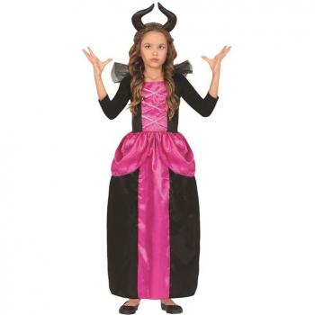 Disfraz de Hada Malvada púrpura para niña con vestido largo, manga larga, detalles en encaje y capa incluida