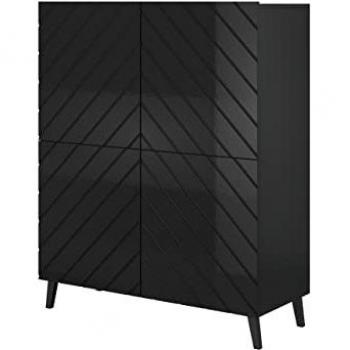 Aparador Charlotte 179, Negro Brillante, 4 Puertas, Aglomerado Laminado y MDF, 122 x 101 x 40 cm