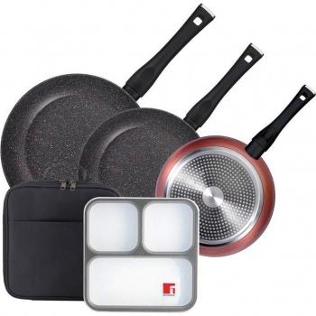 Pack de 3 sartenes SAN IGNACIO ø20/24 y 28 cms + set hermético ultra fino con bolsa isotérmica