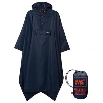 Packable Waterproof Poncho Cape - Lightweight Breathable Rain Jacket with Hood - Navy
