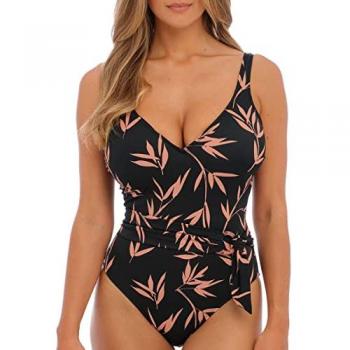 Fantasie Luna Bay Black Print Plunge Swimsuit 32DD for Women