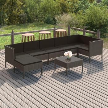 8-Piece Grey Poly Rattan Garden Lounge Set with Cushions