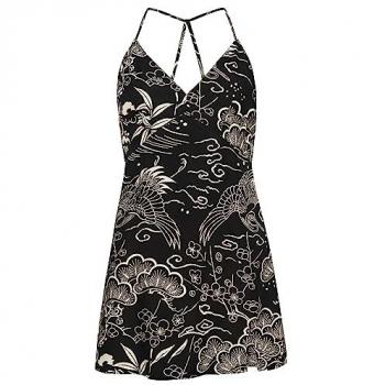 Vestido Lencero Vintage Mini Sin Mangas Halter Estampado Negro Superdry Mujer