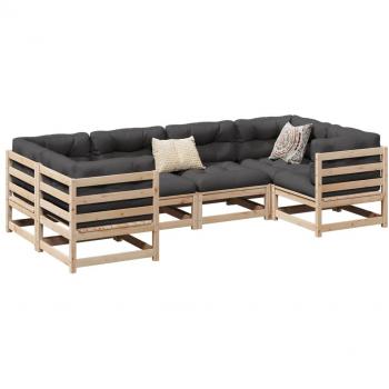 6 Piece Solid Pine Garden Sofa Set with Cushions