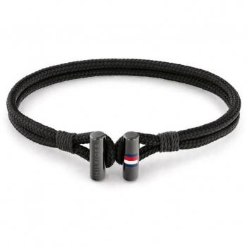 Pulsera Tommy Hilfiger de Nylon Negro con Cierre de Acero y Logo en Botón