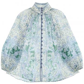 Zimmermann Women's Multicolour Paisley Print Blouse Shirt in Green - Size XS