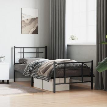 Estructura de Cama Metálica Negra con Cabecero y Piecera 90x200 cm