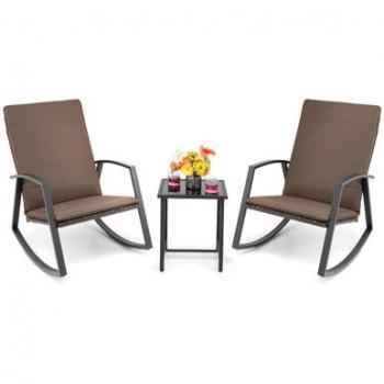 3-Piece Patio Rattan Rocking Furniture Set
