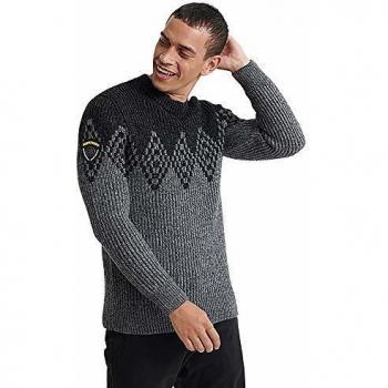 Superdry Hombre Jersey de Cuello Redondo Badlands Gris Grafito Twist XL