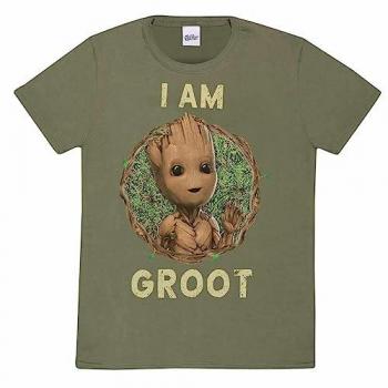 Marvel I Am Groot Badge Olive Unisex T-Shirt - XXL 100% Cotton