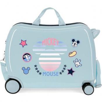 Disney Mickey Maleta Infantil Rígida con 2 Ruedas Multidireccionales, Capacidad de 34L, Correpasillos Denim Azul