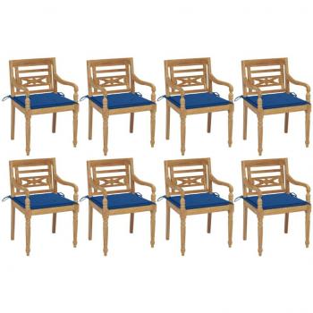 Sillas Batavia de madera maciza de teca con almohadas - 8 piezas