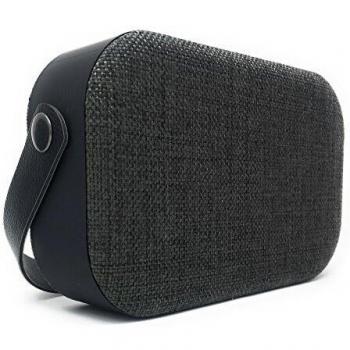 Altavoz Portátil Denver BTS-63 Black Bluetooth 4.1, Potencia 2x3W, con Entrada Auxiliar Jack 3.5mm y Batería Recargable de 400mAh, Incluye Asa de Transporte - Revestimiento en Tela Negra