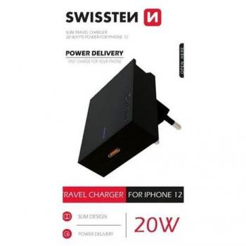 Cargador USB-C 20W Power Delivery Swissten para iPhone 12 - Negro