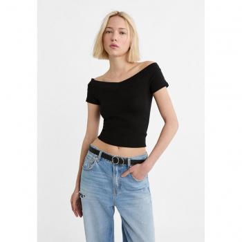 Stradivarius Black V-Neck T-Shirt Size M