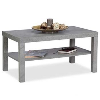 Mesa Centro de Salón Efecto Hormigón con Repisa, Dimensiones 45 x 90 x 55 cm, Color Gris