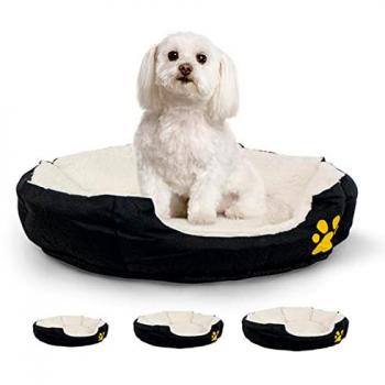 Mobiclinic Cama Perro Pluto Talla M - Cama para perros medianos, marca española, varios tamaños, suave, cama gato, base antideslizante, cómoda y agradable, lavable a máquina, color negro y beige