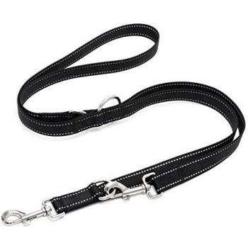 Happilax Correa para Perros Ajustable de 2 m – Negro / Reflectante – Correa Perro Versátil – Correa Doble, Correa Perro Pequeño, Correa de Hombro – Correa para Perros Grandes y Pequeños
