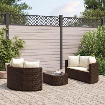 Set de Comedor de Jardín 5 Piezas con Cojines de Polyrattan Marrón