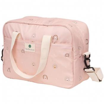 Bolso Maternal impermeable HAPPY DAYS rosa estampado arco iris con cambiador