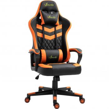Vinsetto Silla Gaming Ergonómica de Oficina con Altura Ajustable, Función Basculante, Reposacabezas y Cojín Lumbar, Dimensiones 61x70x121-129 cm en Color