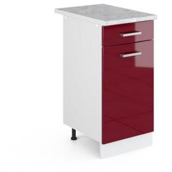 Mueble Bajo Universal R-Line Vicco, Rojo Burdeos Alto Brillo, 40 cm con Cajón y Encimera