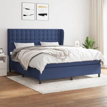 Cama box spring con colchón de muelles en tela azul 180x200 cm