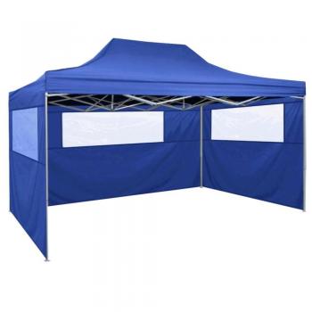 Gazebo plegable profesional con 3 paredes de acero azul 3x4 m