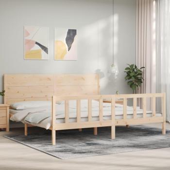 Cama de matrimonio con cabecero de madera maciza