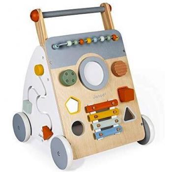 Janod - Carro Multiactividad Sweet Cocoon - Carro de Madera para aprender a caminar - 9 Actividades - Ruedas Silenciosas, Pintura al Agua - Juguete Infantil Adaptable desde los 12 meses, J04410