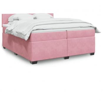 Cama box spring de muelles con colchón en terciopelo rosa 200x200 cm