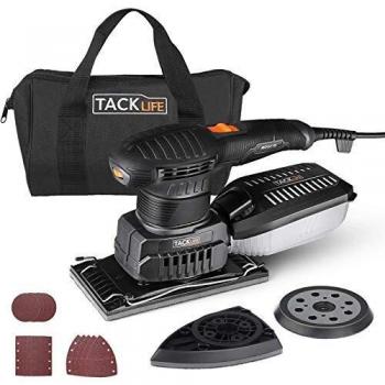 TACKLIFE Lijadora Multifuncional, 3 en 1 Lijadora Eléctrica Mouse Orbital con 15 Papeles de Lija, 6 Velocidades Variables 7000-12000RPM, Sistema de Recolección de Polvo Eficiente para Bricolaje MDS01B