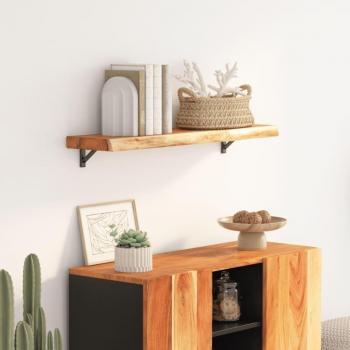 Estante de pared rectangular de madera de acacia con borde vivo 90x30x2,5 cm marrón