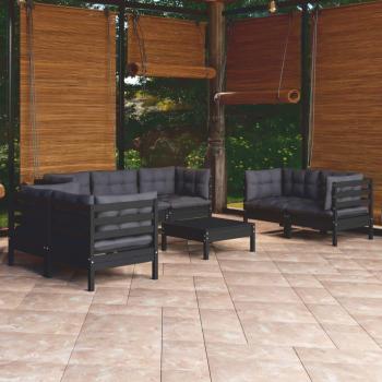 Juego de muebles de jardín 8 piezas con cojines de madera maciza de pino