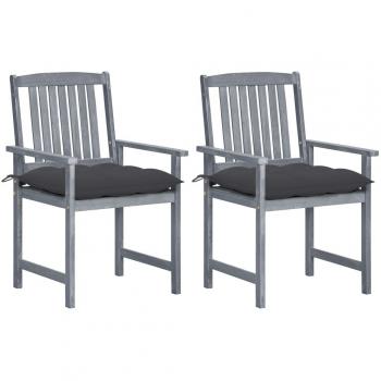 Acacia Wood Patio Chairs with Cushions - Set of 2, Grey