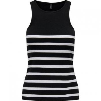 Camiseta Only Kenya negra con rayas blancas, manga sisa para mujer