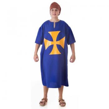 Disfraz de Adulto Túnica Medieval Azul con Cruz para Hombre Manga Corta Talla L