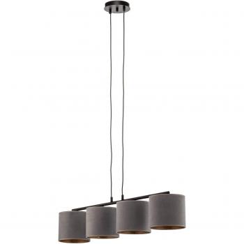 Lámpara colgante Jari 4 luces alargado gris-oro y Lámpara de techo colgante de barra negra con pantallas de tela gris, 4x E27